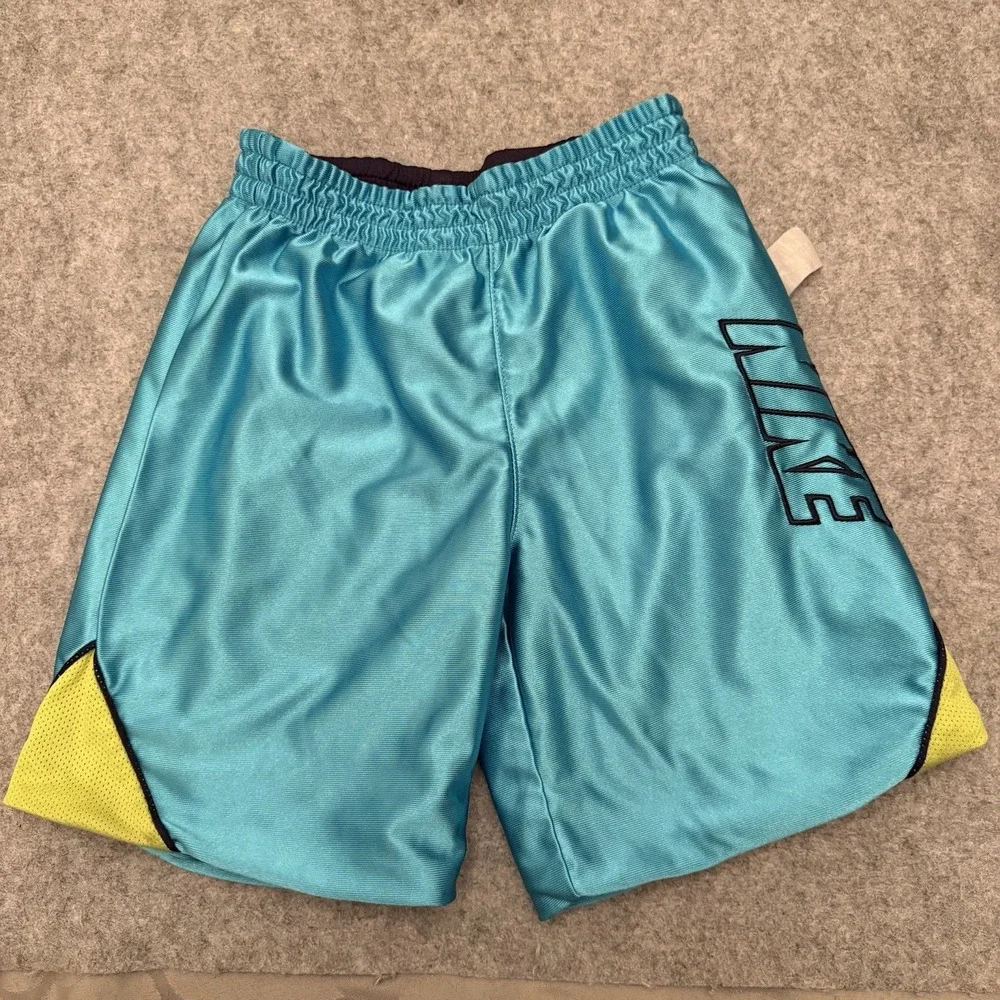 Vintage 90s Nike Reversible Shorts Youth 6 Mesh Basketball Navy Teal Yellow